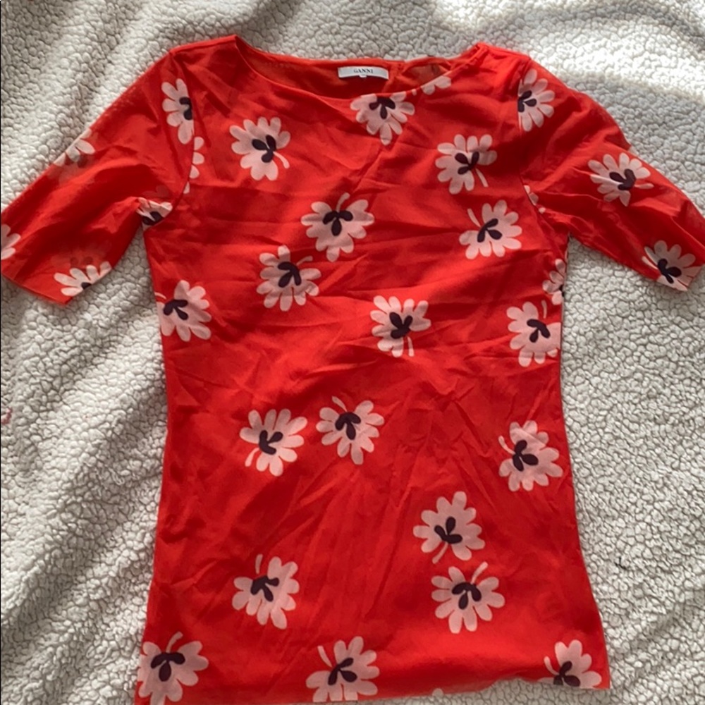 Ganni Floral Print Blouse T-Shirt